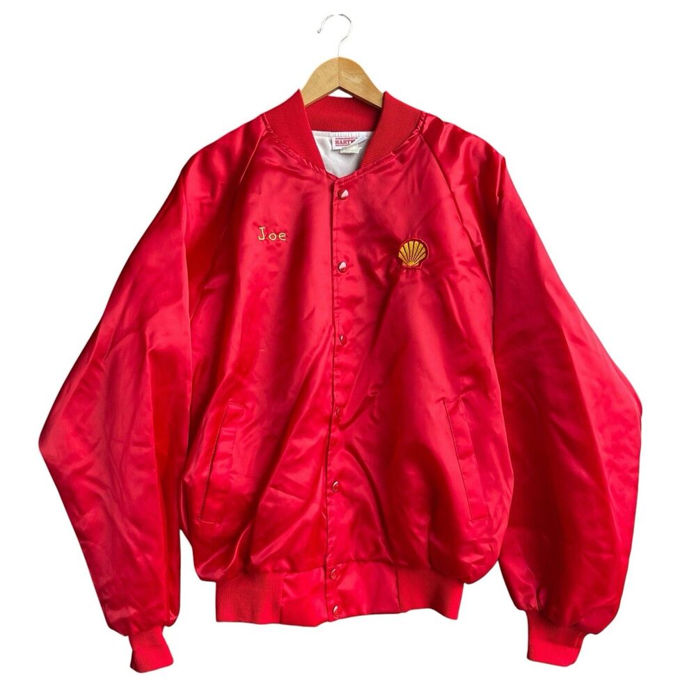 VTG Hartwell Men's XL Red Satin Bomber Jacket Shell Terrell West Texas Oil Prod.
